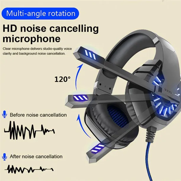 Casque de jeu avec lumières LED, écouteurs filaires, microphone rotatif – Image 4