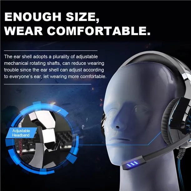 Casque de jeu avec lumières LED, écouteurs filaires, microphone rotatif – Image 3