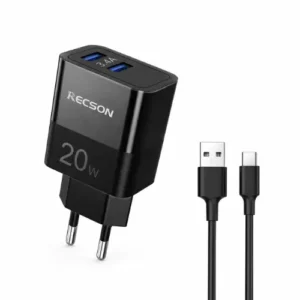 Chargeur Rapide RECSON 20W – Double USB 3.4A avec Câble USB-A vers Type-C