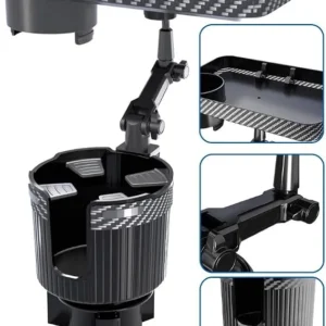 Porte-gobelet 3 en 1 pour voiture, avec plateau repas et support pour téléphone.