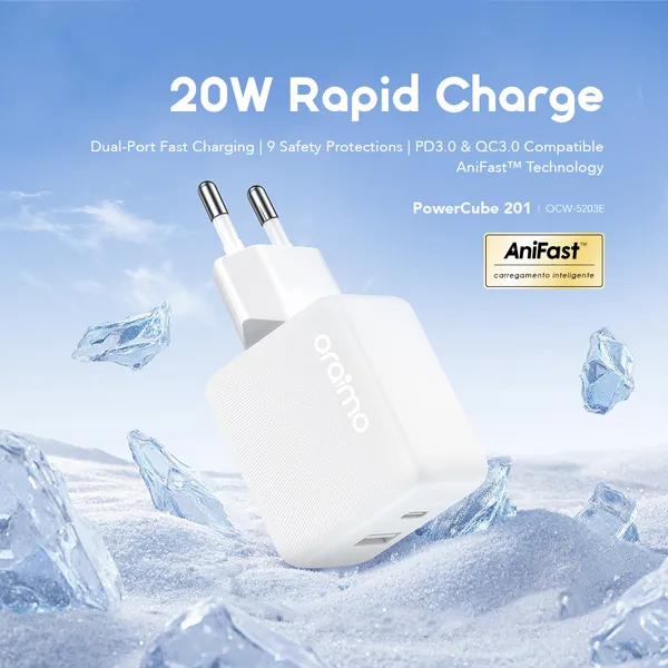 oraimo PowerCube 201 EU Type-c To Lightning Type Plug 20W Charger Kit – Image 2