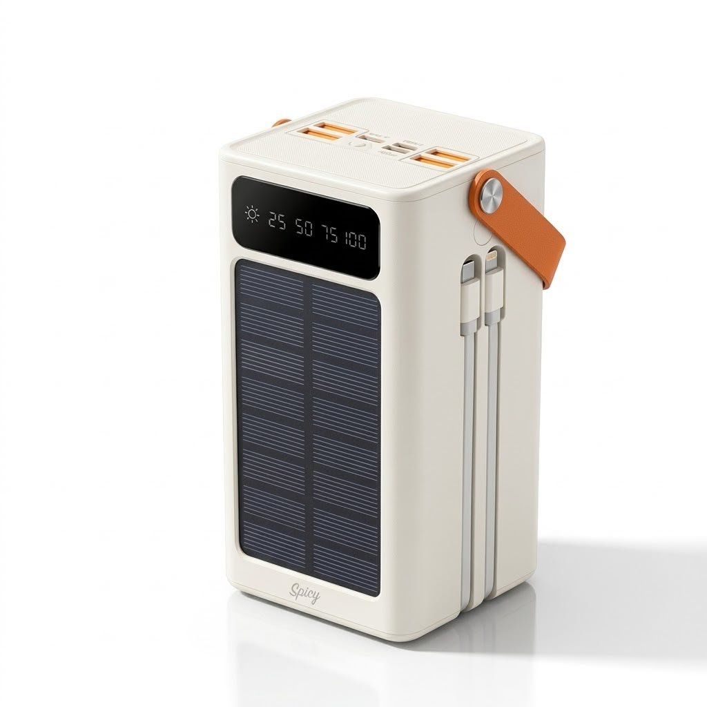Batterie Externe Solaire Haute Capacité Spicy SP-20 – 60 000 mAh (Blanc & Orange) – Image 4
