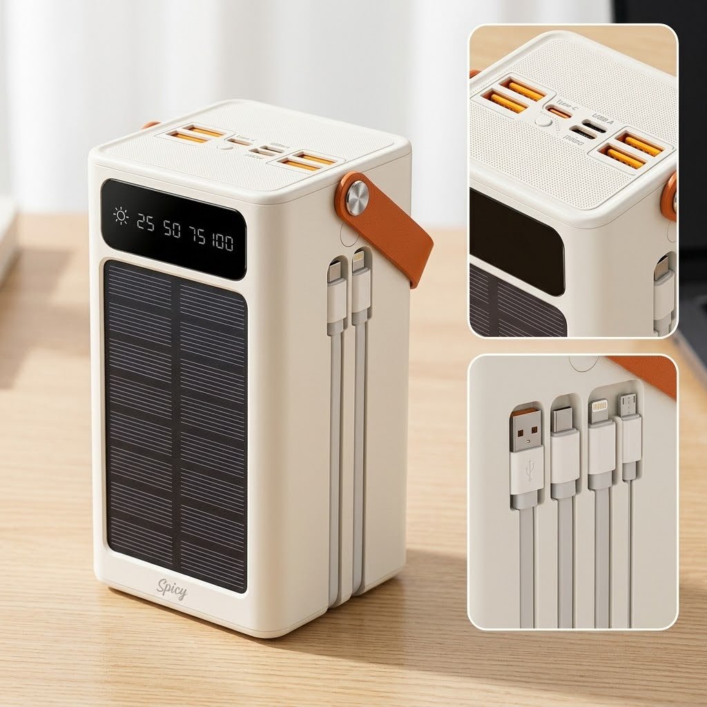 Batterie Externe Solaire Haute Capacité Spicy SP-20 – 60 000 mAh (Blanc & Orange) – Image 2