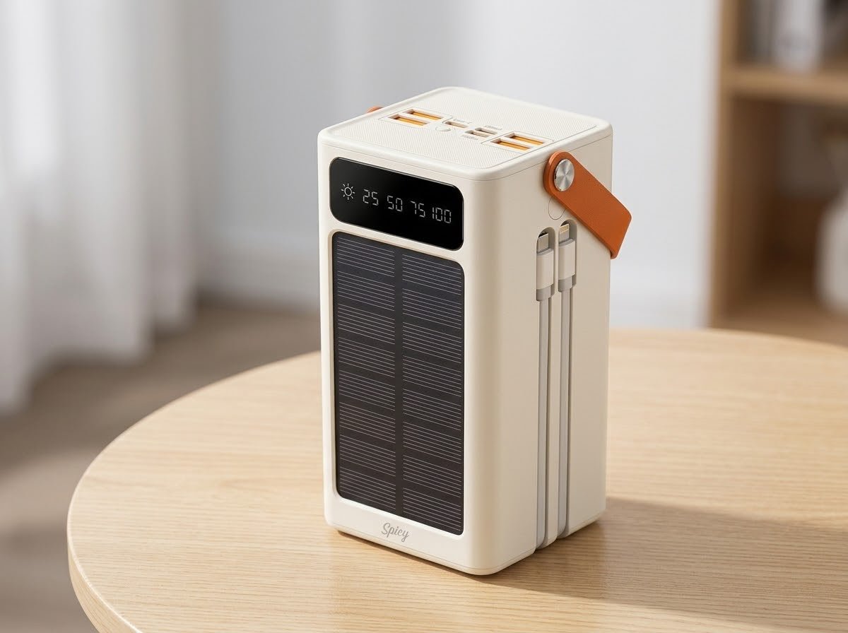 Batterie Externe Solaire Haute Capacité Spicy SP-20 – 60 000 mAh (Blanc & Orange) – Image 3