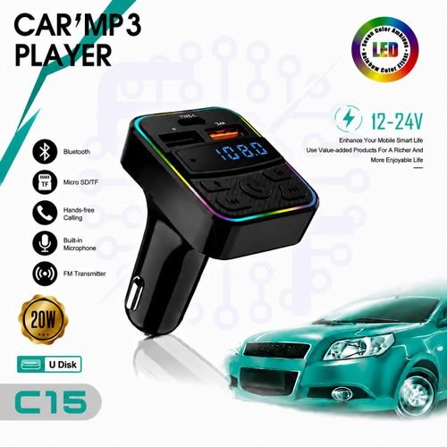Transmetteur FM Bluetooth Voiture – Charge Rapide USB & Type-C, Kit Mains Libres – Image 2