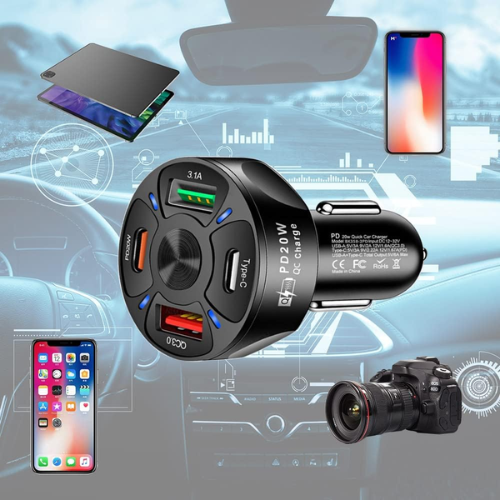 Chargeur de voiture 4 ports USB-C – Charge rapide PD 20W & QC 3.0 – Image 2